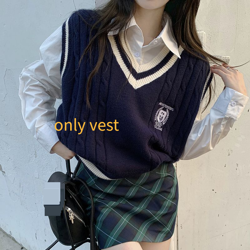 Gilet tricoté à col en V, version féminine, style universitaire, ample et polyvalent, à superposer_voghion.com