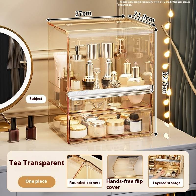 Organisateur de maquillage de luxe – Boîte de rangement transparente à 3 niveaux en PET avec couvercle anti-poussière et séparateurs (capacité de 12 L, empilable, incassable)_voghion.com