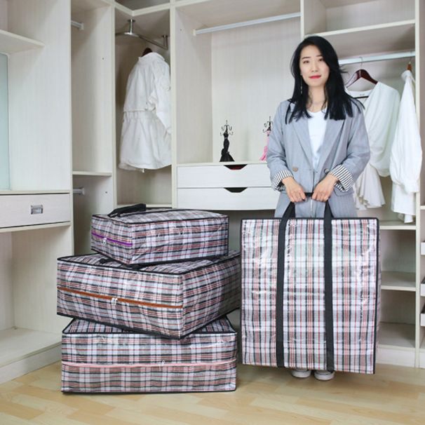 Stor kapacitet vävd väska bärbar packning flyttväska kläder förvaring bagage väska kläder organisation väska quilt förvaringsväska_voghion.com