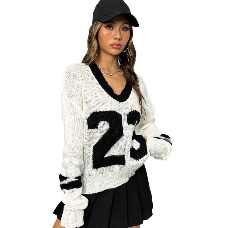 Damenbekleidung Herbst- und Winterpullover Zweiteiliger lockerer V-Ausschnitt Langarm-Strickpullover Damenoberteile_voghion.com