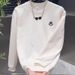 Smiley Embroidered Distressed Crewneck Sweatshirt – Oversized Streetwear Pullover For Men (Gray/Black/Caramel, M-3XL)_voghion.com