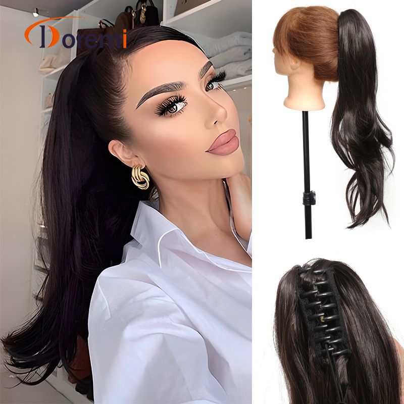 Mini curl Curl Curl Curl Curl Curl Curl Pony tail perruque femme en fibre synthétique queue de cheval extension naturelle_voghion.com