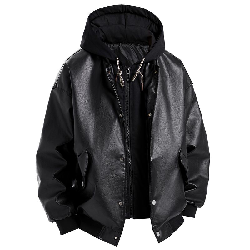 ​​"Herren-Kunstlederjacke mit zweilagiger Kapuze und PU-Futter - Loose Fit Streetwear-Mantel mit Steppfutter (M-3XL)"​​_voghion.com