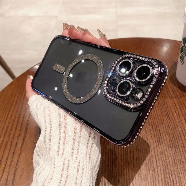 Grezns dimanta magnētiskais bezvadu maciņš Magsafe iPhone 14 13 12 11 Pro Max Plus mirdzošam, spīdīgam kameras objektīva aizsargapvalkam_voghion.com