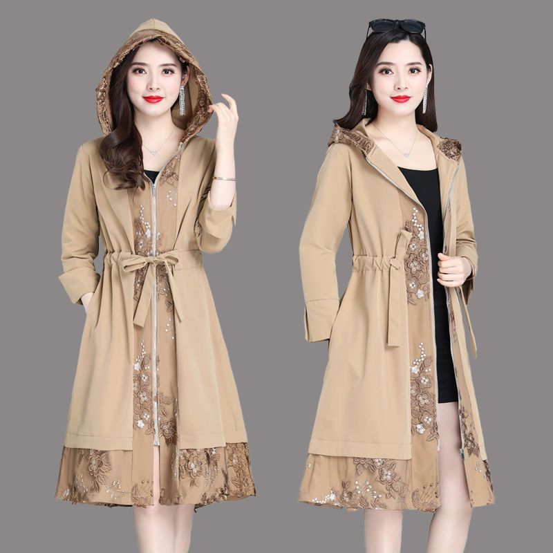 Trench-coat pour femmes d'âge moyen, nouveau style étranger, grande taille, veste fine à capuche pour femmes, printemps et automne_voghion.com