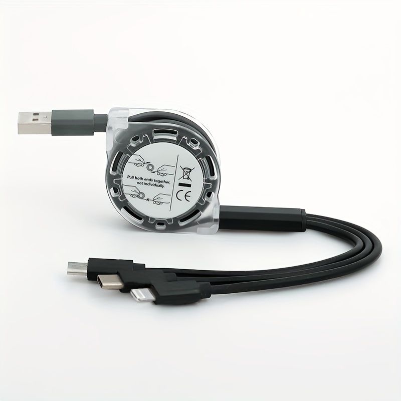 Cavo di ricarica USB retrattile 3 in 1 per iPhone, per SamSung per Android, tipo C/micro USB compatibile con Xiaomi, Redmi, OnePlus, OPPO, per VIVO_voghion.com