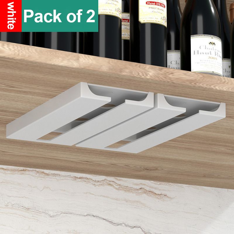 Premium Under-Cabinet Wine Glass Rack | Holds 8 Stemware | ABS Rustproof | Punch-Free Installation_voghion.com
