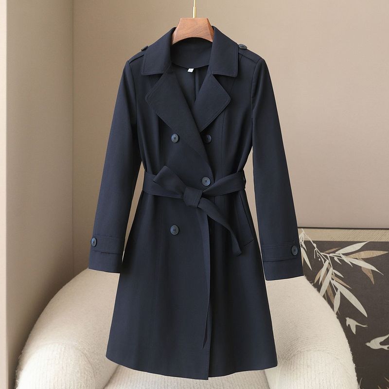Trench doppiopetto da donna – Giacca a vento leggera di ispirazione coreana, blu navy/kaki/albicocca classici per primavera e autunno_voghion.com