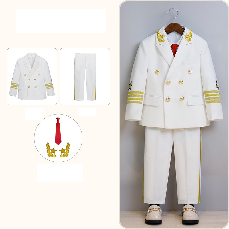 Mère et enfants Robe pour enfants automne et hiver nouveau costume britannique costume deux pièces garçon capitaine hôtesse de l'air costume d'avion costume de performance en gros_voghion.com