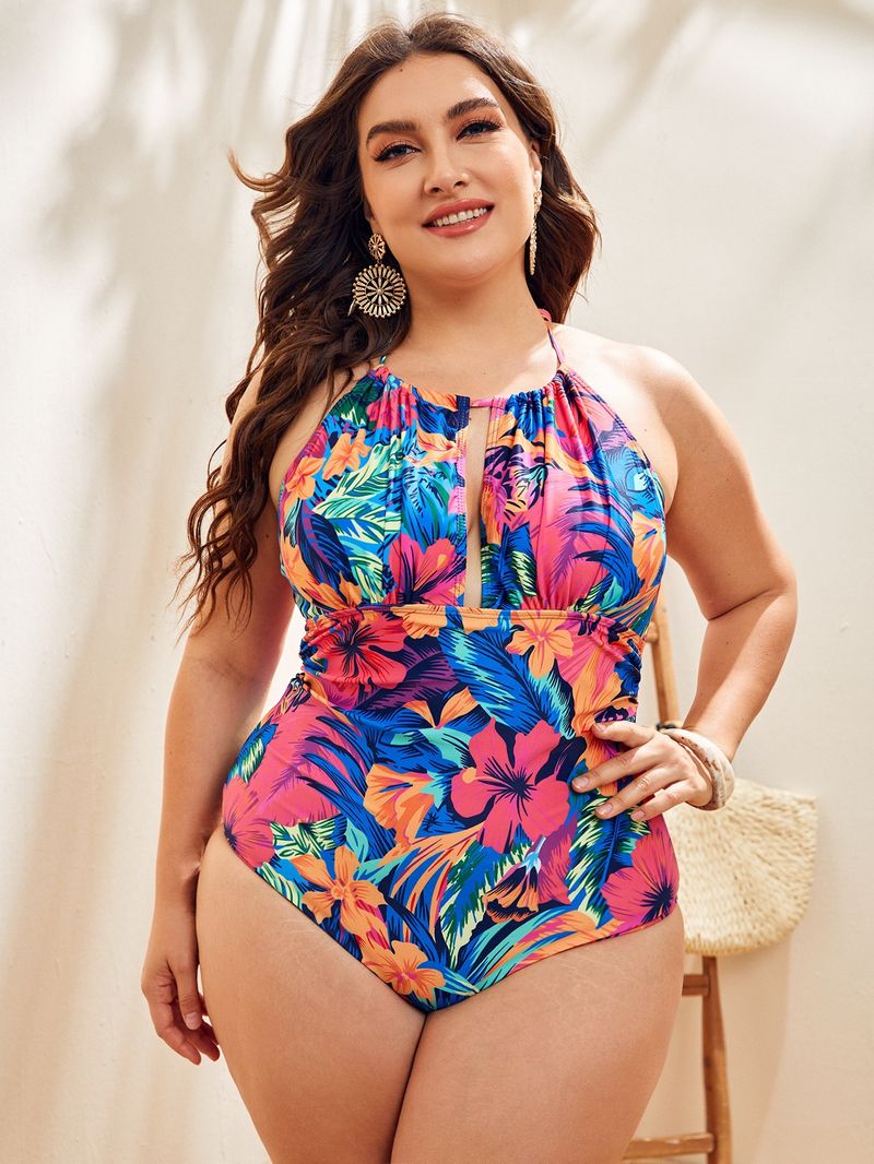 Maillot de bain une pièce pour femme, imprimé triangle, grande taille, pour grosses femmes_voghion.com