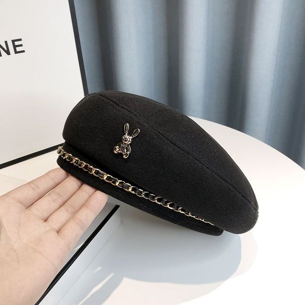 Korejas sieviešu metāla ķēdes berete, britu nišas dizains, modes pods gleznotāja cepure_voghion.com