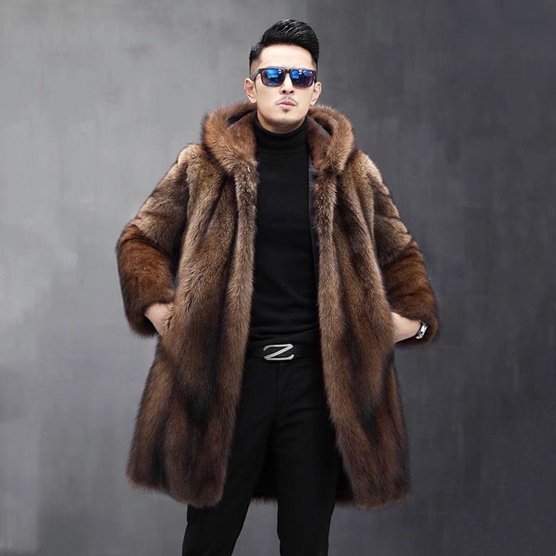Men’s Faux Fur Hooded Coat – Long Winter Jacket With Luxe Mink-Like Texture (S-6XL, Brown)​_voghion.com