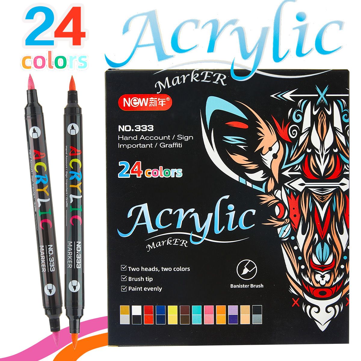 Dual-Tip Acrylic Paint Markers, Quick-Dry & Vibrant Colors, Perfect For DIY Art, Graffiti, Sketching & Watercolor Painting - Set Of 12/24/36 Markers_voghion.com