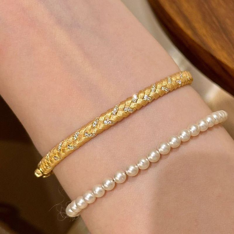 Bracciale Sui Ping An spazzolato per donna, con diamanti scintillanti, a strati, intrecciato in modo squisito_voghion.com