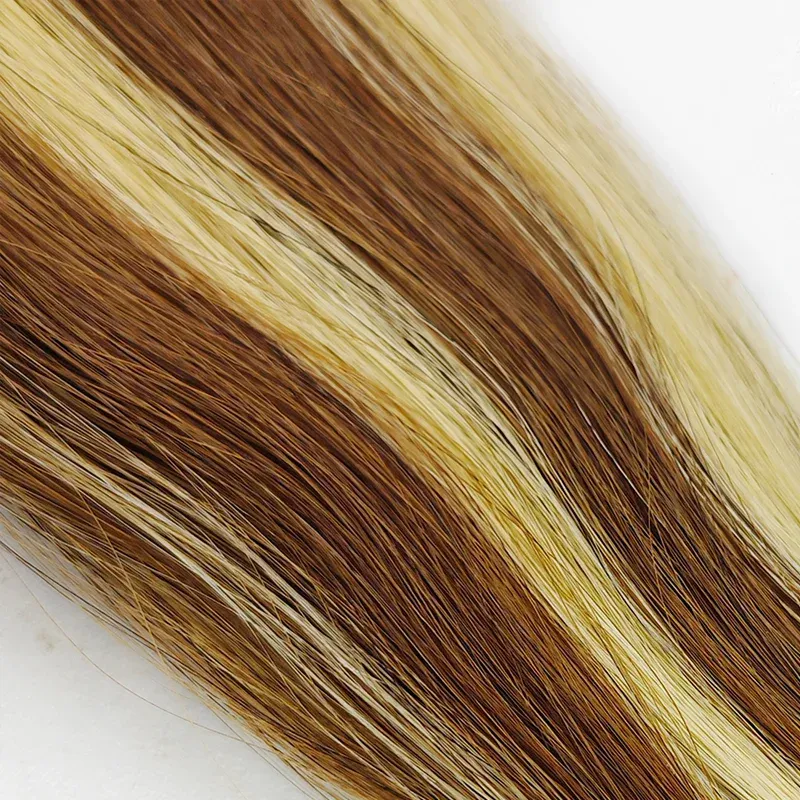 One Piece Clip in Hair Extensions Color p8/613 Human Hair Seamless_voghion.com