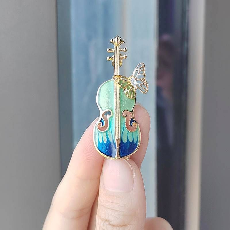 Fashion personality Violin Brooch Women's All-in-one Rhinestone Pin Elegant drop oil corsage_voghion.com