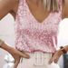 Women's Clothing Sparkling V-Neck Vest Top - Elegant Sequin Summer Casual Blouse With Stretchy Comfort In Multiple Colors & Sizes (Black, Champagne )_voghion.com