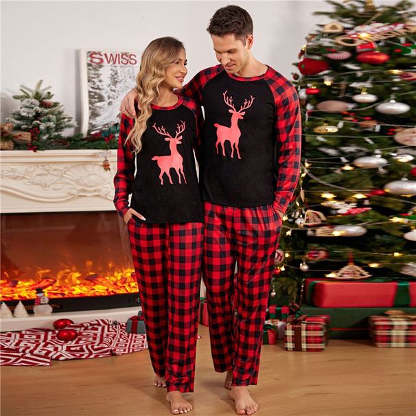 Weihnachtliches Heimoutfit für gleiches Geschlecht, langärmelige Hose, Set mit Weihnachtsmuster, Pyjama_voghion.com