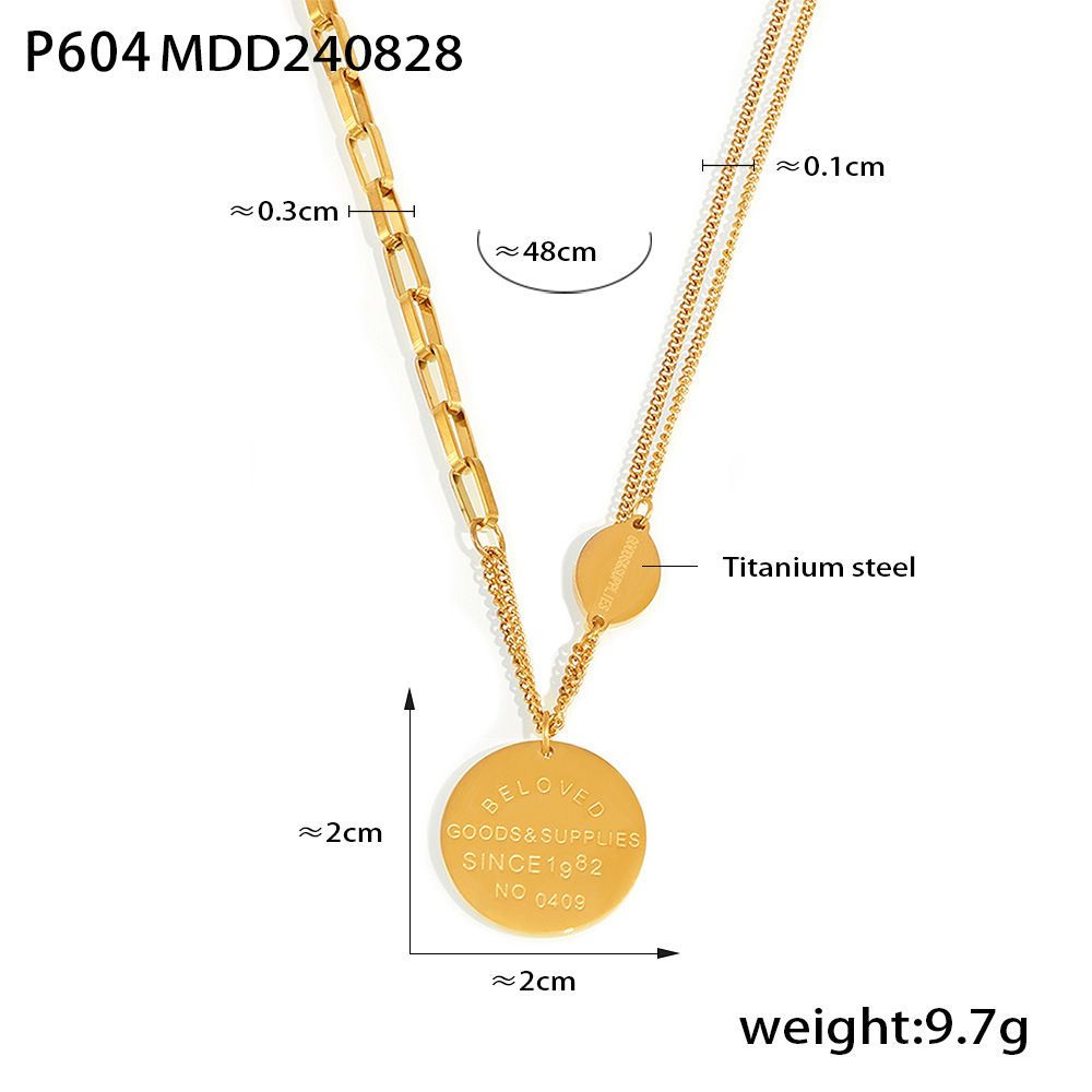 Retro Oval Letter Pendant OT Buckle Necklace With Cool Style Splicing Double-layer Titanium Steel Color Preservation Collarbone Chain_voghion.com