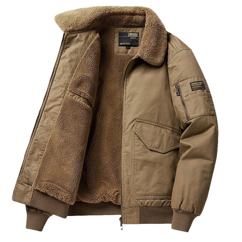 Männerkleeder Woll- a Kottengbomberjacket fir Männer Wanter plus Samt déck waarm Kotteng Casual Aarbechtsmantel_voghion.com