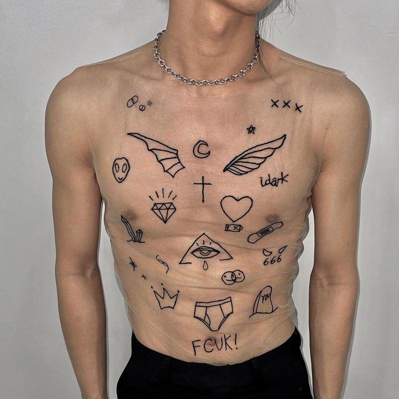 Ropa para hombre, chaleco transparente con diseño de dibujos animados, camiseta interior elástica sin mangas, chaleco ajustado estampado._voghion.com