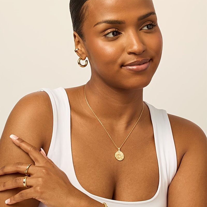 Collier avec pendentif en forme de pièce ovale forgée au marteau pour femme | Collier bohème avec pendentif étoile Hamsa et chaîne réglable_voghion.com