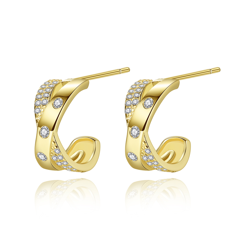 Orecchini a cerchio in argento sterling con zirconi cubici, orecchini da donna placcati in oro 14 carati di lusso_voghion.com