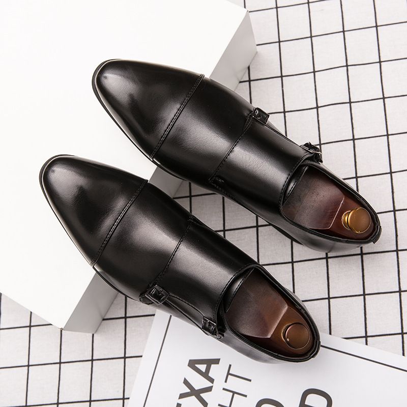Unbeatable Quality Wind Color Matching Buckle Casual For Men's Business Formal Leather Pointed Monk Shoes Size 47 And 48_voghion.com