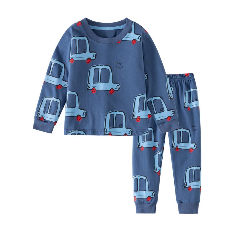 Long Sleeved Children's Home Clothes New Spring And Autumn Boys And Girls Suits Cotton Cute Excavator Home Clothes Two Piece Suit_voghion.com