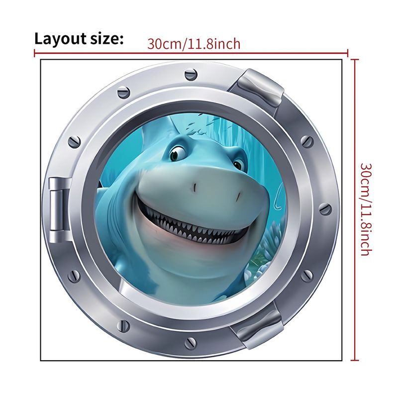 Pegatina de pared circular JS-N para bañera o baño con diseño de tiburón submarino_voghion.com