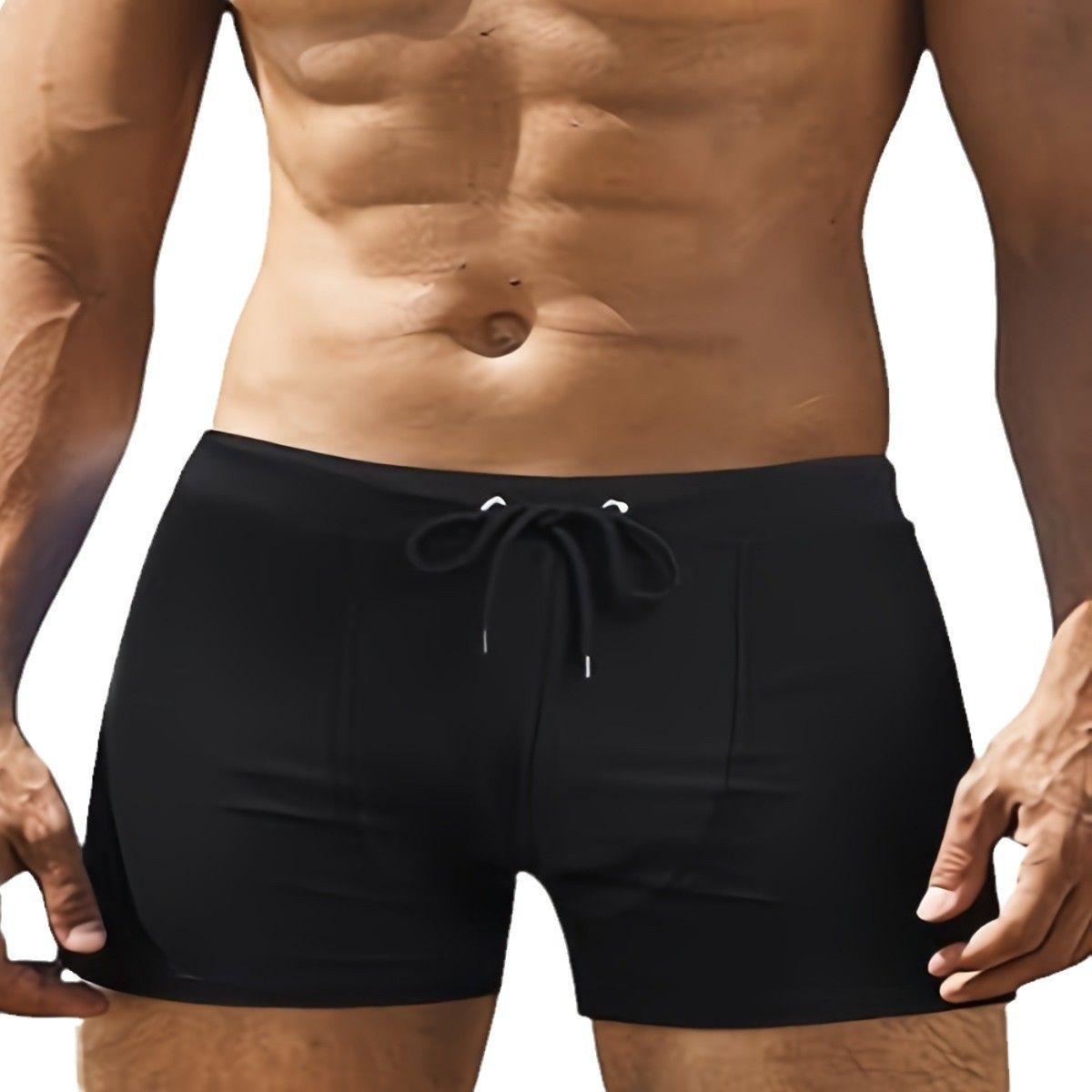 Einfarbige Badeshorts für Herren – Slim Fit mit Kordelzug in der Taille, schnelltrocknend und bequem für Strand und Pool_voghion.com