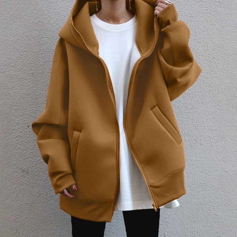 Abbigliamento donna autunno e inverno nuovo stile personalizzato felpa da strada con cerniera felpa lunga con cappuccio in velluto casual_voghion.com