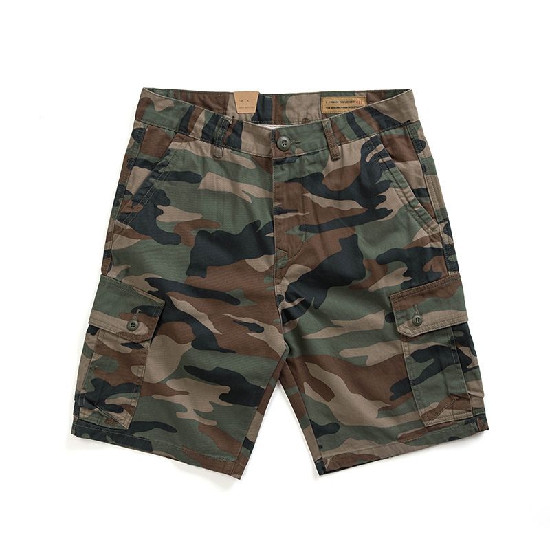 Camouflage Aarbechtsshorts, Summer Männer Wäsch Fënnef-Véierel-Hosen, Khaki-Stil robust Casual Shorts_voghion.com