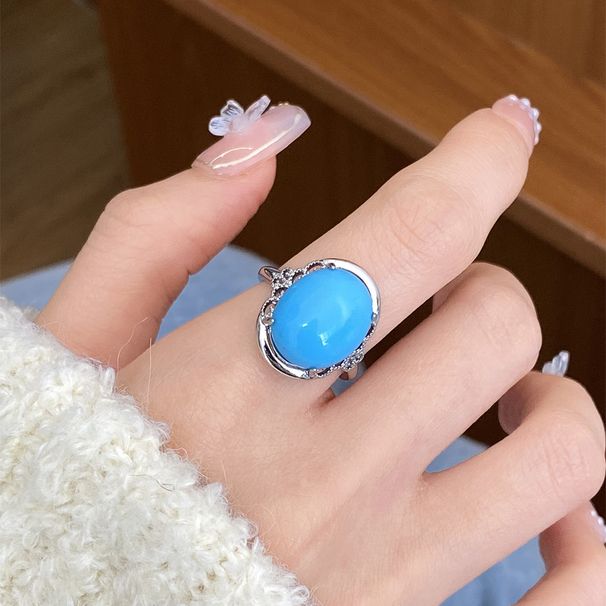 Übertriebener Persönlichkeitsschmuck Großer blauer Achat Verstellbarer offener Ring_voghion.com