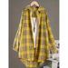 Verve Plus Size Plaid Baumwolle Leinen Damen Ärmel Lässig Stilvoll Lange Mode Lose Hemdjacke_voghion.com
