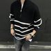 Half-Zip Striped Sweater For Men, Stand Collar, Autumn And Winter New Style, Lazy High-End Feel, Loose Pullover Base_voghion.com