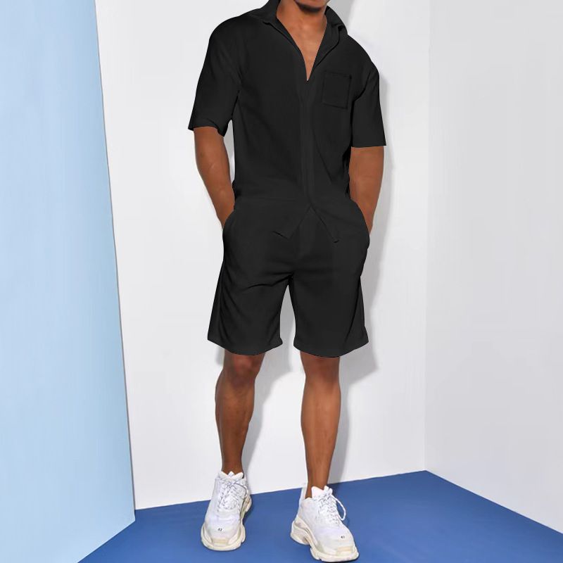 Men's Clothing Summer Men's Short Sleeved Suit Lapel Shirt Shorts Casual Suit Men's Two Piece Suit_voghion.com