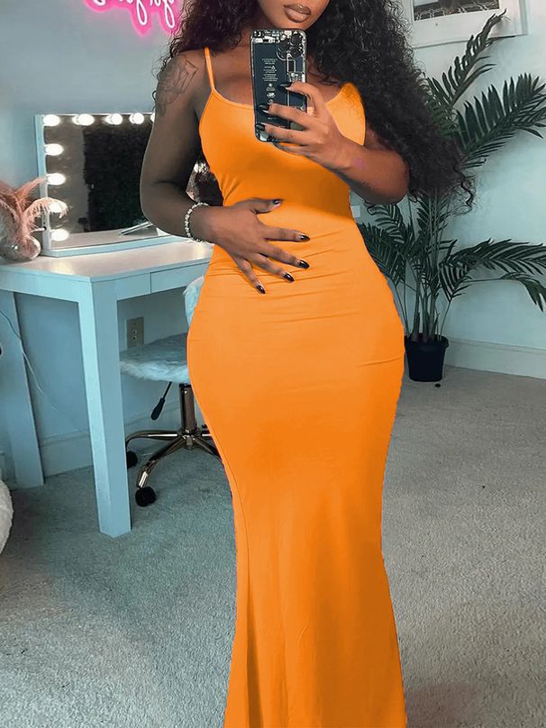 Women's 2023 Kardashian Skims Casual Slim Fit Strap Home Long Dress_voghion.com