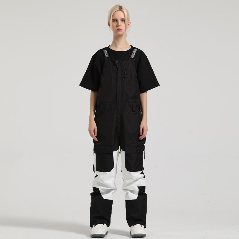 New snowboard men's windproof waterproof warm color matching work outdoor equipment one-piece ski pants_voghion.com