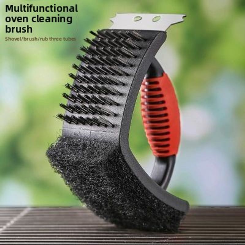 3-in-1 BBQ Household Tool Steel Wire Brush Outdoor Sponge Cleaning Stain Removal Multi-Functional_voghion.com