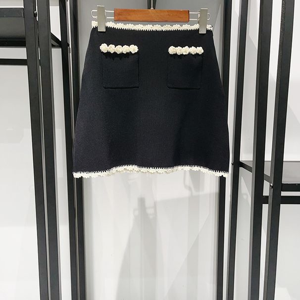 Women's Clothing Single Niche Spring And Summer Flower Pearl Button Contrast Trim Round Neck Sleeveless Knitted Sweater Dress 25148_voghion.com