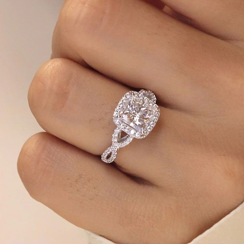 Crossed Square Zircon Diamond-Encrusted Ring For Women Engagement Wedding Jewelry_voghion.com