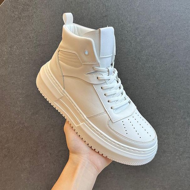 High-top White Sneakers Korean Style Versatile Casual Shoes Youth Students Autumn Winter Short Mid-calf Leather Boots_voghion.com
