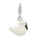 Sterling Silver 3-D Enameled White Swan W/ Lobster Clasp Charm_voghion.com
