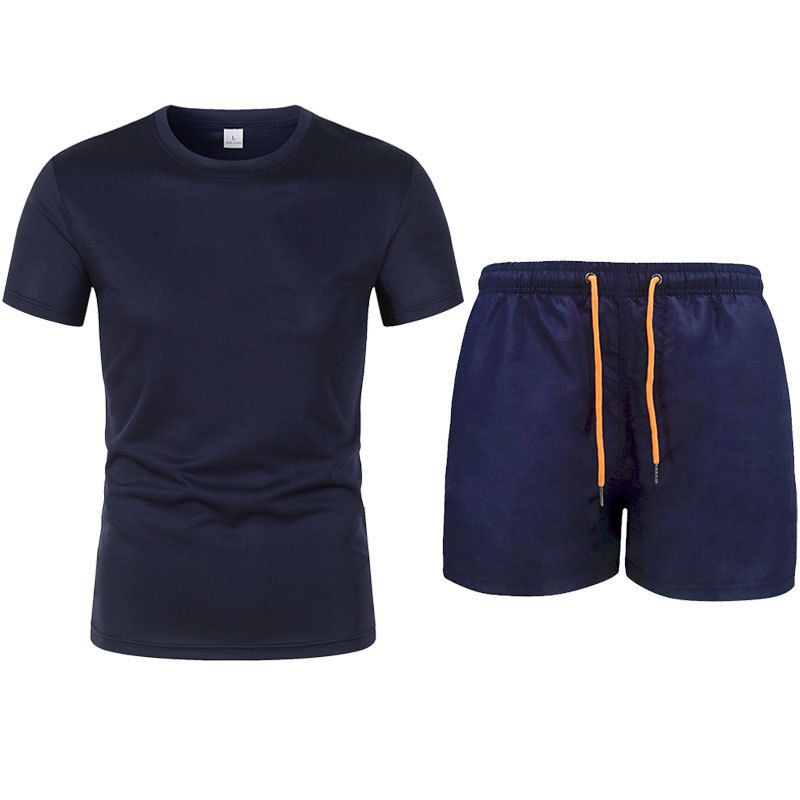 Men's Clothing Summer spot casual short-sleeved summer non-hooded shorts black ordinary sports suit_voghion.com