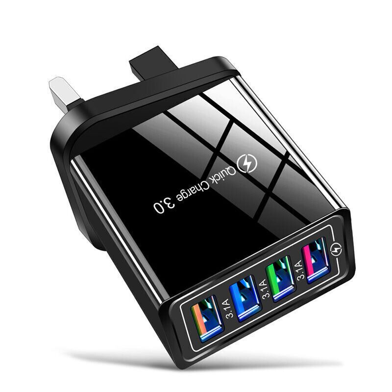 4 Multi-Port Schnelllade-USB-Hub Netz UK-Stecker Adapter Wandladegerät Telefone_voghion.com