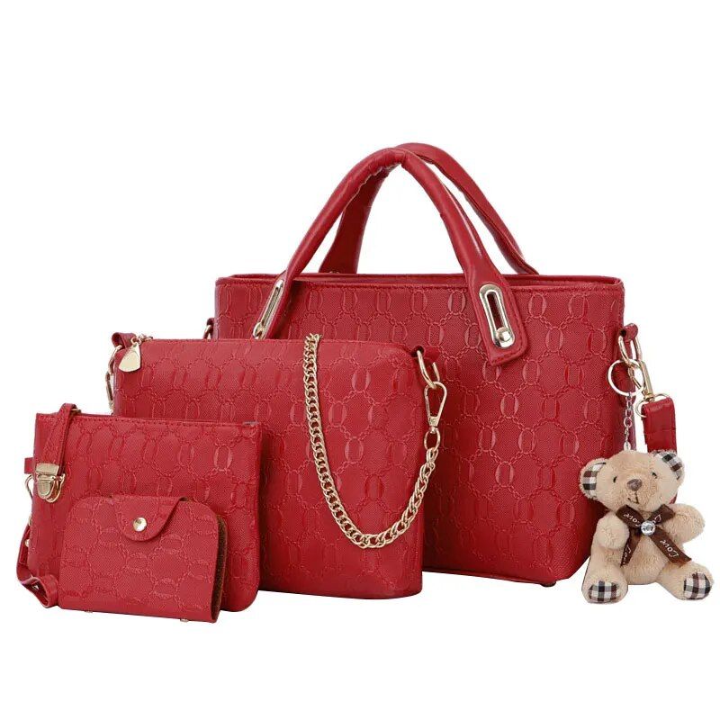 4 buc/set genți de mână pentru femei seturi elegantă din piele PU geantă de mână umăr geantă de mână modă culoare solidă sălbatică Messenger Tote Pack ambreiaj doamnelor genți de mână_voghion.com