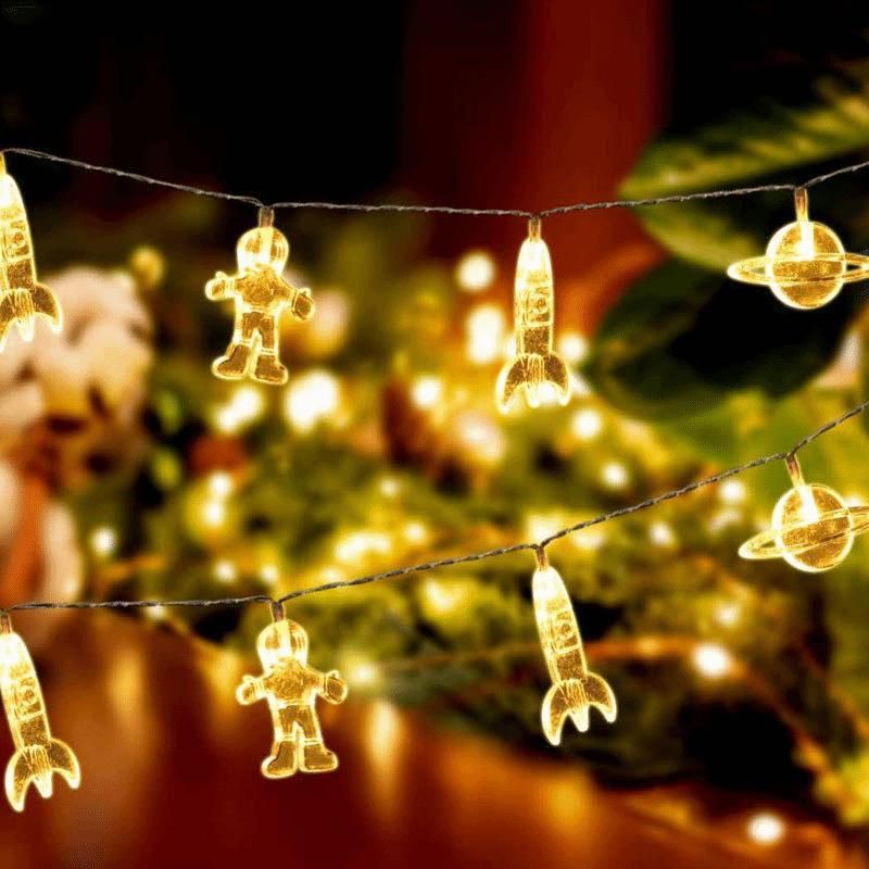 LED Rocket & Astronaut String Lights For Kids Room, Tent, Bedroom Decor - Battery/USB Operated, Warm White & Multicolor, 1.5M-10M_voghion.com