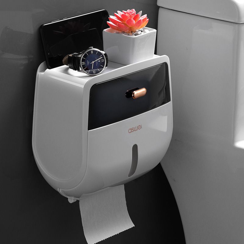 Double-Layer Luxury Bathroom Tissue Holder – Wall-Mounted Waterproof Dispenser For Folded & Rolled Paper (Space-Saving, Modern Design, Black/Grey)​_voghion.com