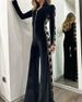 Women's Fashion velvet splicing printed long-sleeved wide-leg jumpsuit_voghion.com